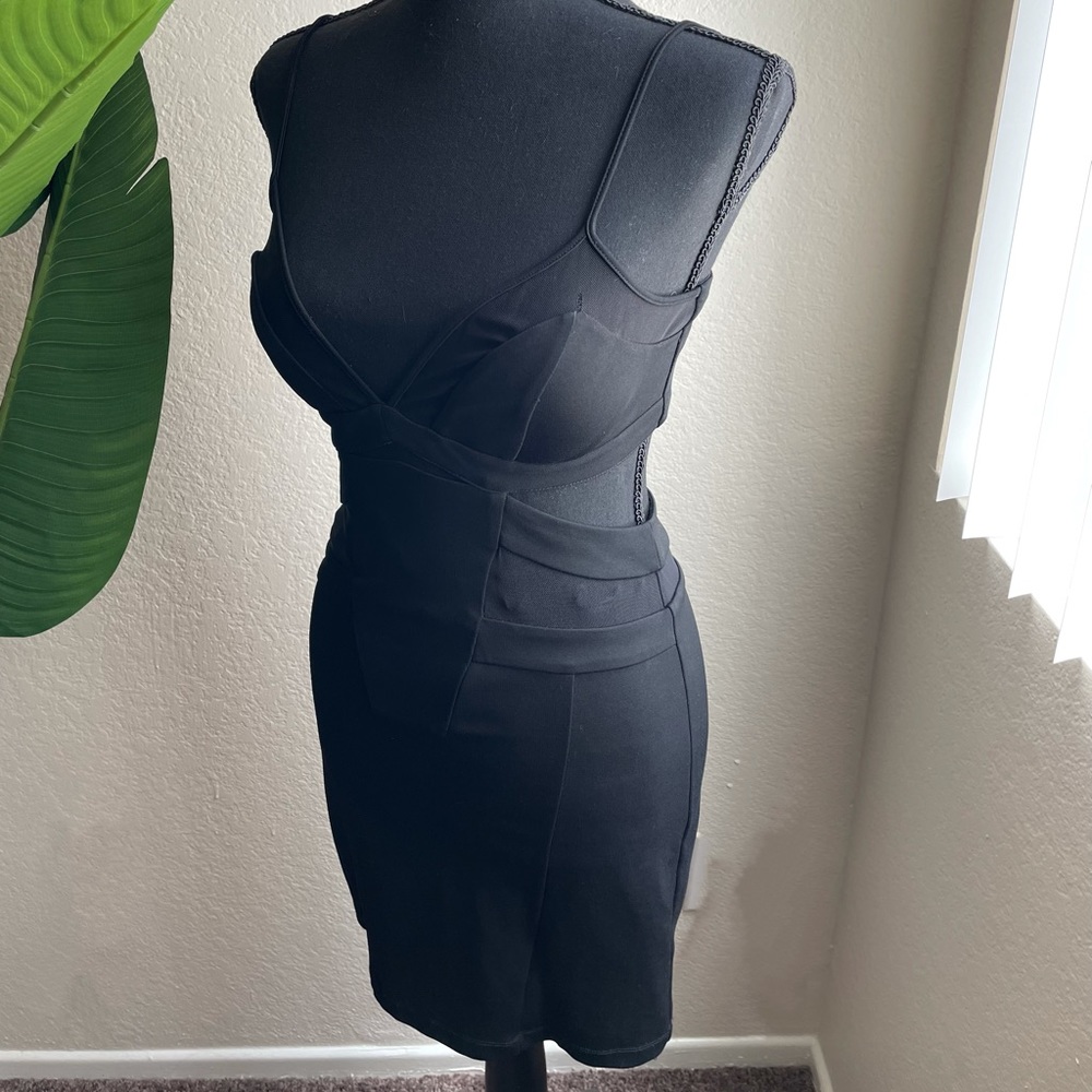 Black Cut Out bebe Dress with Mesh Details